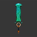Green Glowing Sword with Orange Ring Shaped Hilt and Vibrant Design