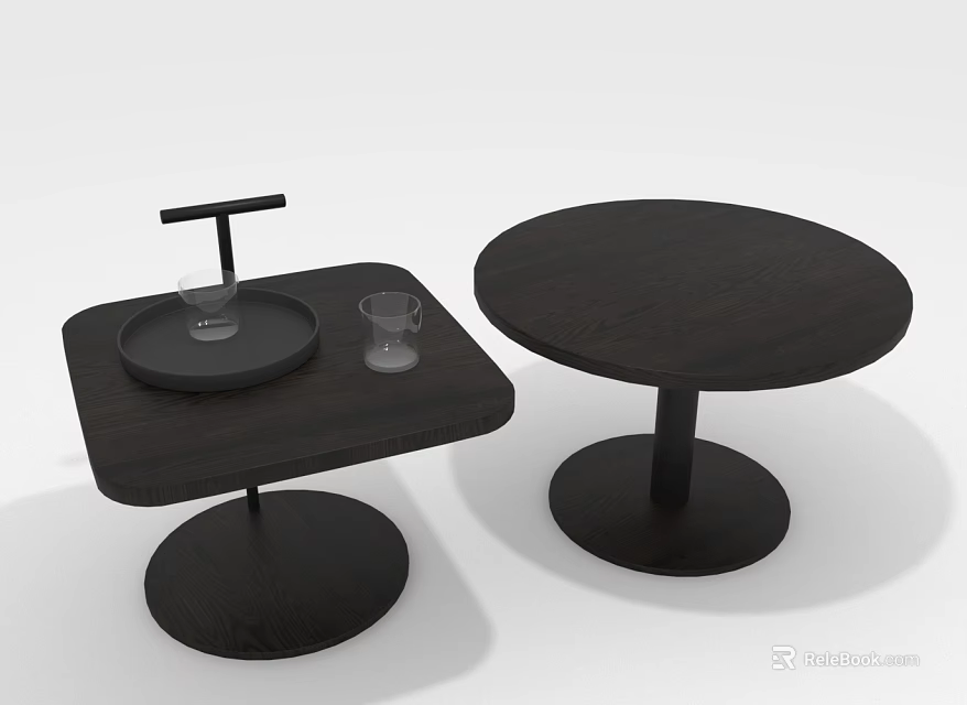 Modern Dark Wood Side Tables With Round Design And Tray Top Structure 3d model 