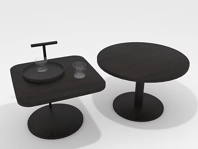 Modern Dark Wood Side Tables With Round Design And Tray Top Structure 3d model