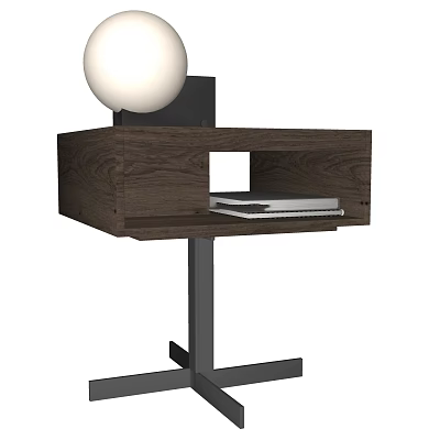 Modern Wooden Nightstand With Round White Lamp And Metal Base Design 3d model