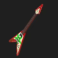 Instrument and Art Supplies Themed Electric Guitar with Red White Triangle Body and Green Accents