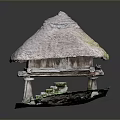 Traditional Thatched Roof Pavilion With Stone Steps And Green Ground Design