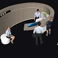 Modern Curved Reception Background Wall With Logo Staff Visitors And Plant In Office Lobby