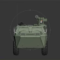 Green Military Armored Vehicle With Six Wheels Turret And Machine Gun