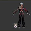 Game Movie Character With White Hair Red Top Black Pants And Decorative Weapon