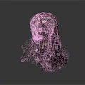 3D Rendered Female Head With Dark Purple Long Curly Hair And Bangs