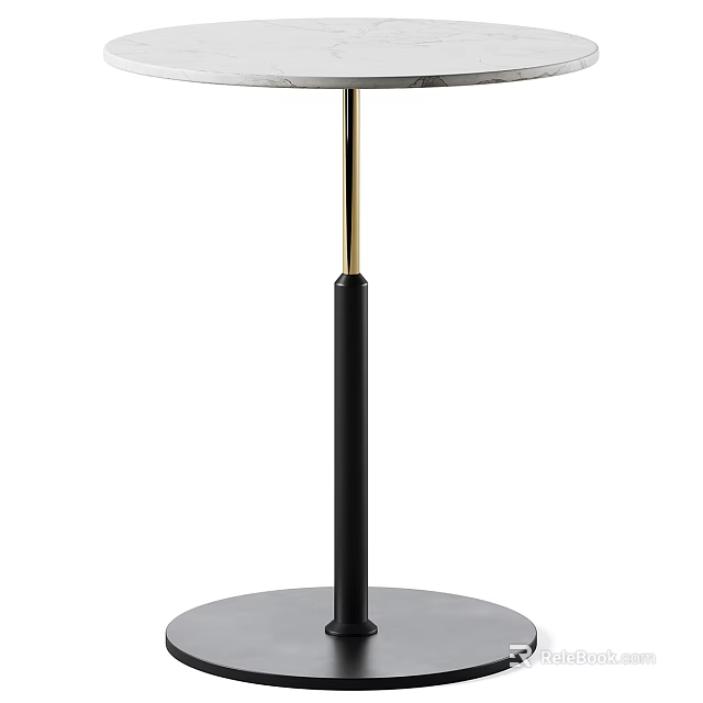 Modern Minimalist Side Table With Black Metal Frame Gold Accents And Round Top Design 3d model 