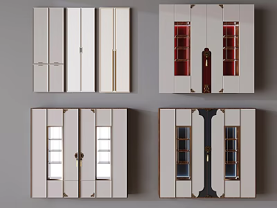 Modern Cabinet Door Designs Featuring Different Styles Glass Panels And Metal Handle Details 3d model