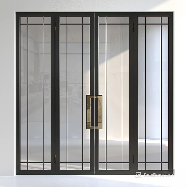 Modern Swing Door Design With Glass Panel And Black Metal Frame 3d model
