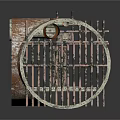 Rusted Metal Pipe Structure With Circular Opening And Internal Metal Grilles