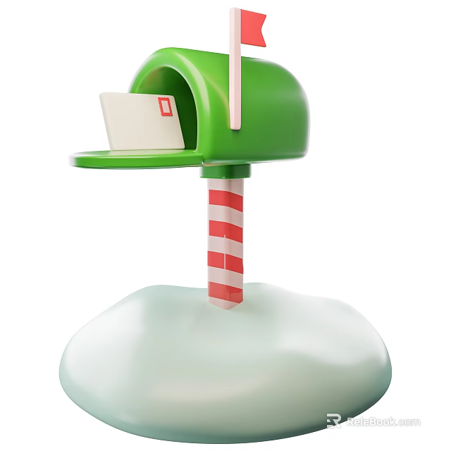 Decorative Ornament Set With Green Mailbox Red White Striped Pole White Base And Card Inside 3d model 