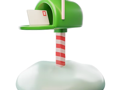 Decorative Ornament Set With Green Mailbox Red White Striped Pole White Base And Card Inside 3d model