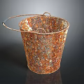 Rusted Metal Bucket With Textured Surface And Metal Handle On Dark Background 3d model