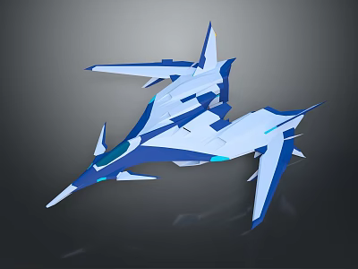 Blue And White Passenger Jet With Sleek Aerodynamic Design And Futuristic Wing Structure 3d model
