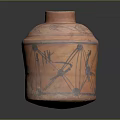 Hand Carved Clay Pottery Jar Sculpture With Red Black Colors And Geometric Patterns