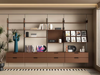 Modern Bookcase Design With Multiple Shelves Drawers Books Artworks And Decorative Items 3d model