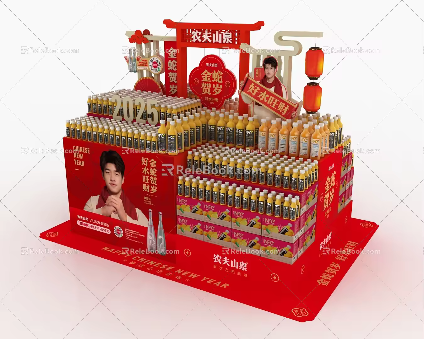 Chinese Style Floor Pile New Chinese Style Meichen Spring Festival Floor Pile National Tide Display Shopping Mall Meichen Display Supermarket Shelf Fast-food Stacking Container Display New Year's Day Year of the Snake 3d model