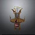 Ornate Golden Decorative Structure with Halo Top Wing like Panels Lattice Center and Base Pendants