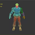 Superhero Action Figure With Red Hair Blue Top Red Pants Shoulder Pads And Brown Boots
