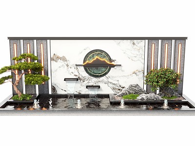 New Chinese style waterscape wall landscape wall waterscape water fountain landscape plant landscape sketch stacked water model