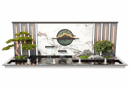 New Chinese style waterscape wall landscape wall waterscape water fountain landscape plant landscape sketch stacked water 3d model