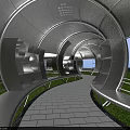 Outdoor Garden Reading Corridor With White Arched Structure Green Lawn And Benches