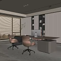 Modern Office Interior Design With Spacious Desk Ergonomic Chairs Storage Cabinets And Window Blinds
