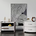Modern Bedside Tables With Light Gray Open Shelf White Drawer And Fruit Alarm Clock Decorative Items