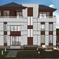 Modern Detached Villa Exterior With Courtyard Greenery Wooden Deck And Large Windows