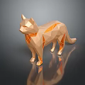 Geometric Cat Sculpture In Light Brown With Orange Accents On Black Reflective Surface