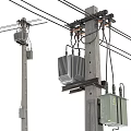 Roadside Electrical Facilities Featuring Wooden Utility Poles Transformers and Power Lines