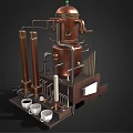Steampunk Style Kitchen Appliance with Copper Pipes Gauges and Keyboard Panel Design 3d model