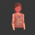 Woman in Striped Tank Top with Brown Hair 3D Rendered Figure on Dark Background