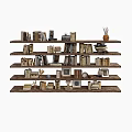 Rustic Wooden Shelving Unit With Multiple Layers Of Books Photo Frames And Decorative Items