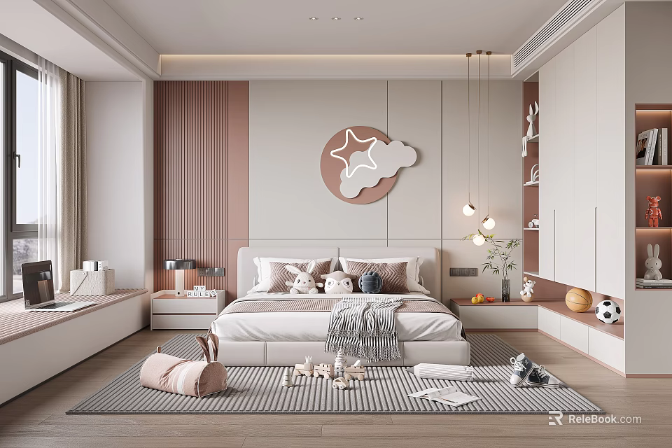 Modern Cozy Kids Bedroom Interior With Toys And Decor 3d model 
