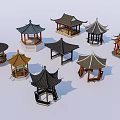 Chinese Traditional Pavilions With Various Roof Styles And Classic Designs