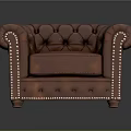 Brown Leather Armchair With Tufted Backrest Seat And Studded Armrests Base