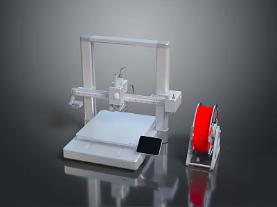 Modern 3D Printer with Printing Platform Red Filament Spool and Display Screen 3d model