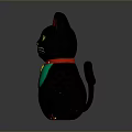 Black Cat Figurine With Red Ears Yellow Eyes And Red Collar Green Pendant Decoration