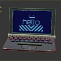 Vintage Laptop With Blue Screen Showing Hello And Metallic Body Design