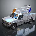 Ford Silver Utility Truck With Aerial Lift Platform And Service Body