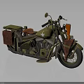 Vintage Military Green Motorcycle With White Star Red Side Cases And Classic Design Elements