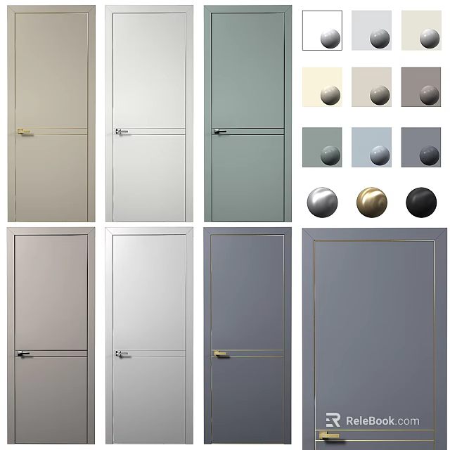 Modern Hinged Doors With Various Color Options And Stylish Door Handles For Home Interior 3d model 