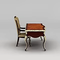 Elegant Classical Wooden Desk With Ornate Carvings And Upholstered Armchair