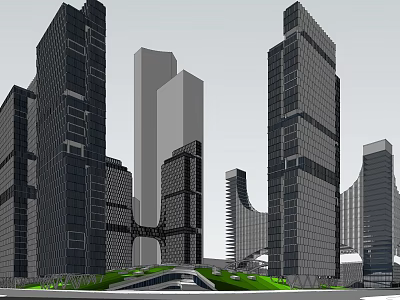 Modern High Rise Office Buildings With Glass Facade And Urban Green Landscape 3d model