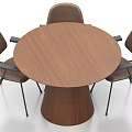 Round Wooden Dining Table Set with Four Leather Armchairs and Metal Frames