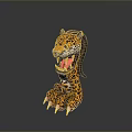Colorful Leopard Figure With Open Mouth Mane And Sharp Claws On Gray Background