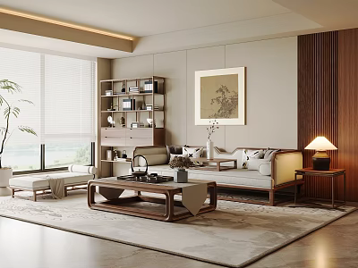 New Chinese Style Living Room Song Style Living Room Chinese Style Sofa Coffee Table Combination Solid Wood Coffee Table Sofa Side Table Antique Frame Decorative Painting Sofa Low Stool 3d model
