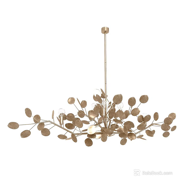 Abstract Modern Chandelier With Metal Frame And Leaf Shaped Decorative Design Elements 3d model
