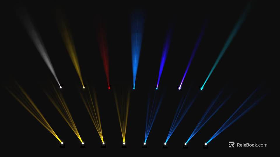 Downlights and Spotlights with Colorful Light Beams on Dark Background 3d model 